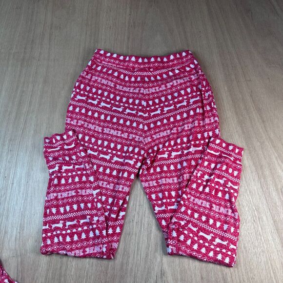 Victoria’s Secret PINK Sleepwear Pajama Set Fair Isle Print Red White Sz S - Picture 4 of 8